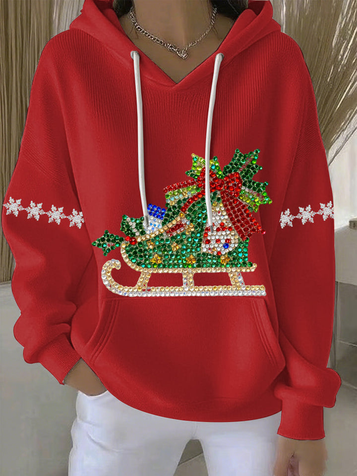 Damen Weihnachtsdruck Freizeit Hoodie mit Kapuze und langen Ärmeln