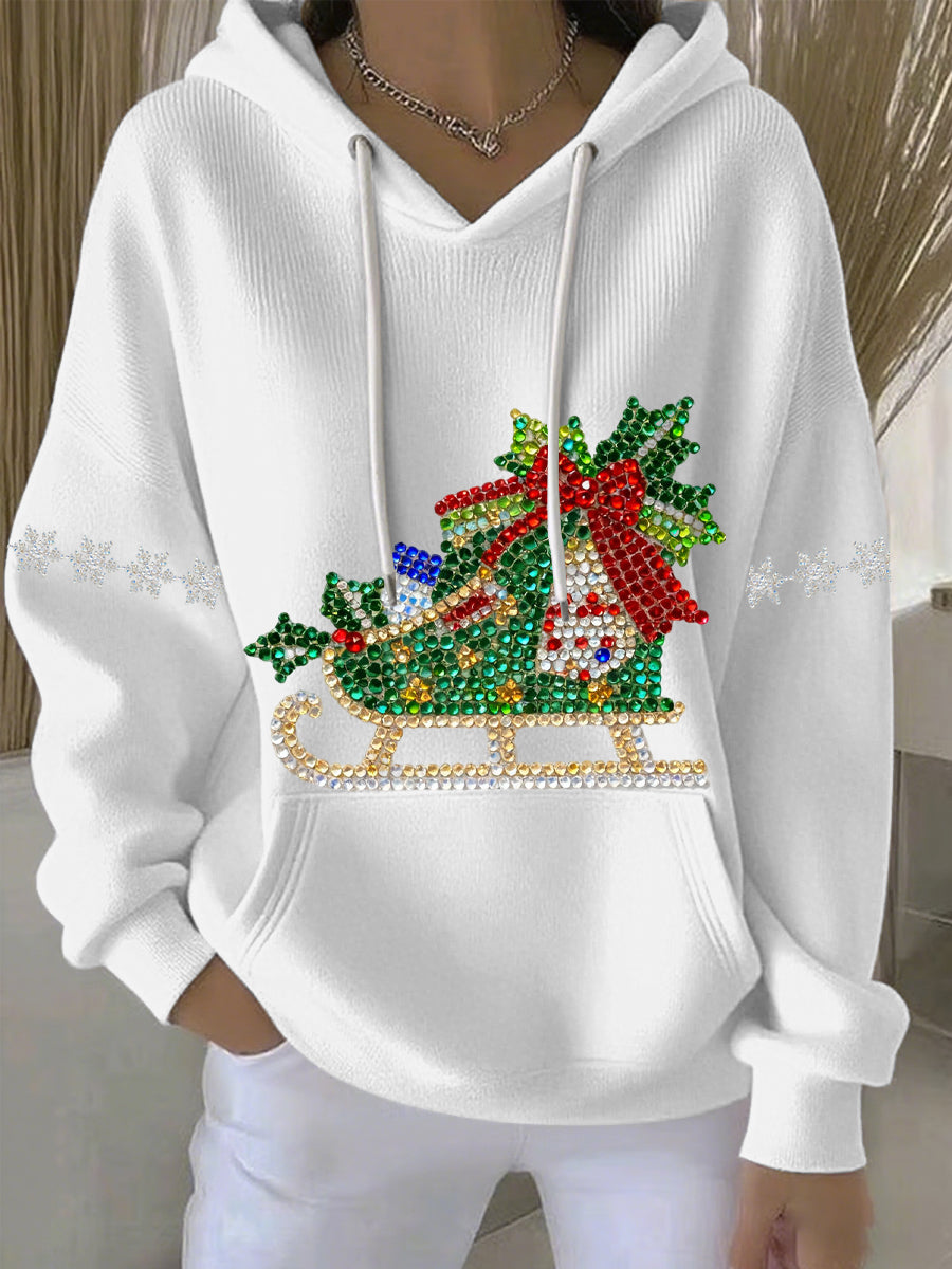Damen Weihnachtsdruck Freizeit Hoodie mit Kapuze und langen Ärmeln
