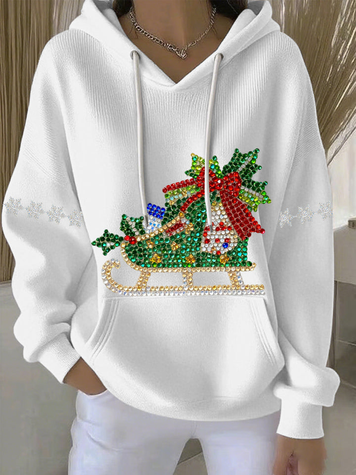 Damen Weihnachtsdruck Freizeit Hoodie mit Kapuze und langen Ärmeln