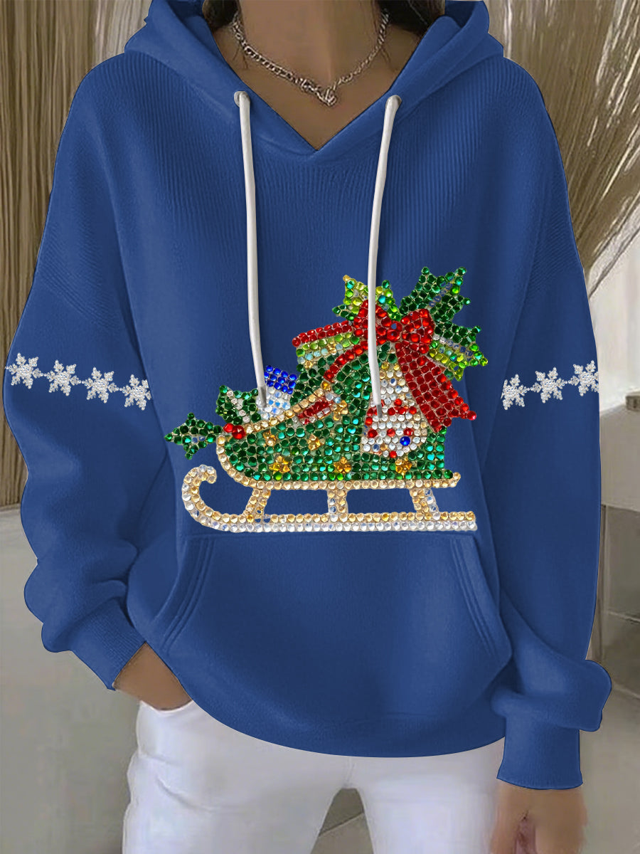 Damen Weihnachtsdruck Freizeit Hoodie mit Kapuze und langen Ärmeln