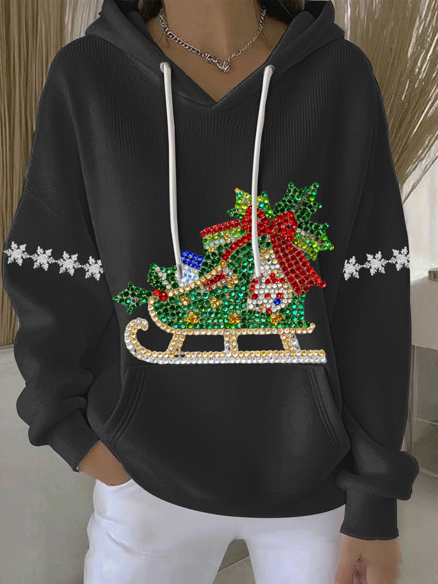 Damen Weihnachtsdruck Freizeit Hoodie mit Kapuze und langen Ärmeln