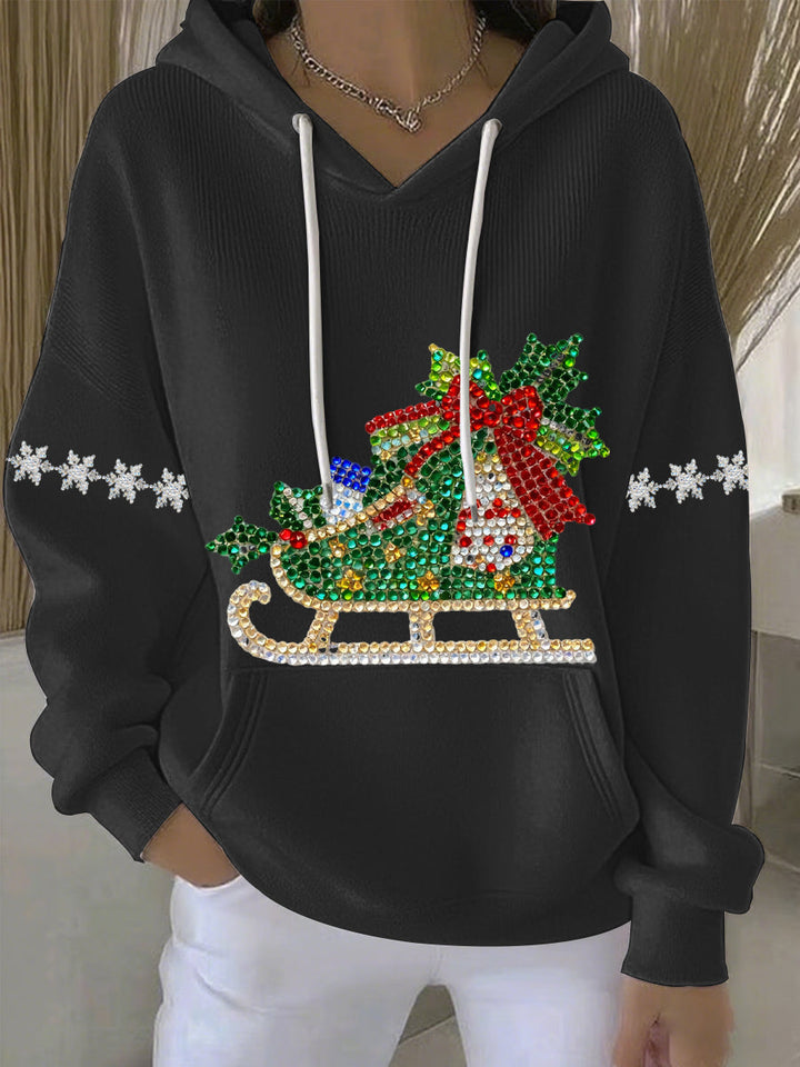 Damen Weihnachtsdruck Freizeit Hoodie mit Kapuze und langen Ärmeln
