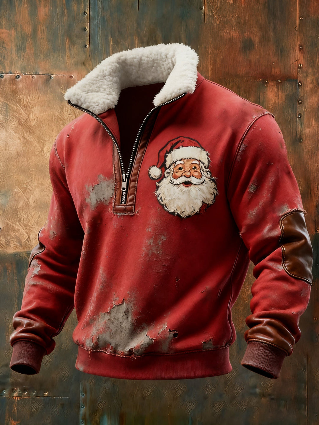 Herren Santa Claus Print Freizeit Zip-Up Top mit Stehkragen und langen Ärmeln