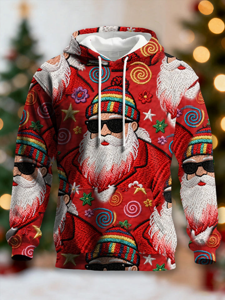 Herren Retro Groovy Hippie Santa Print Casual Hoodie mit Kapuze und langen Ärmeln