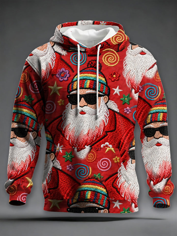 Herren Retro Groovy Hippie Santa Print Casual Hoodie mit Kapuze und langen Ärmeln