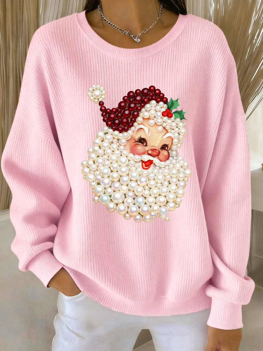 Damen Weihnachts-Pearl Santa Claus Print Freizeitpullover