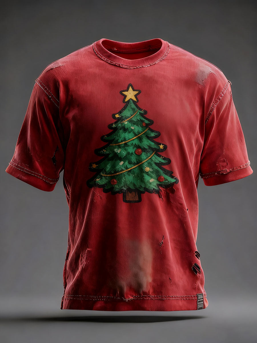Herren T-Shirt mit Weihnachtsbaum-Print, Rundhalsausschnitt und kurzen Ärmeln