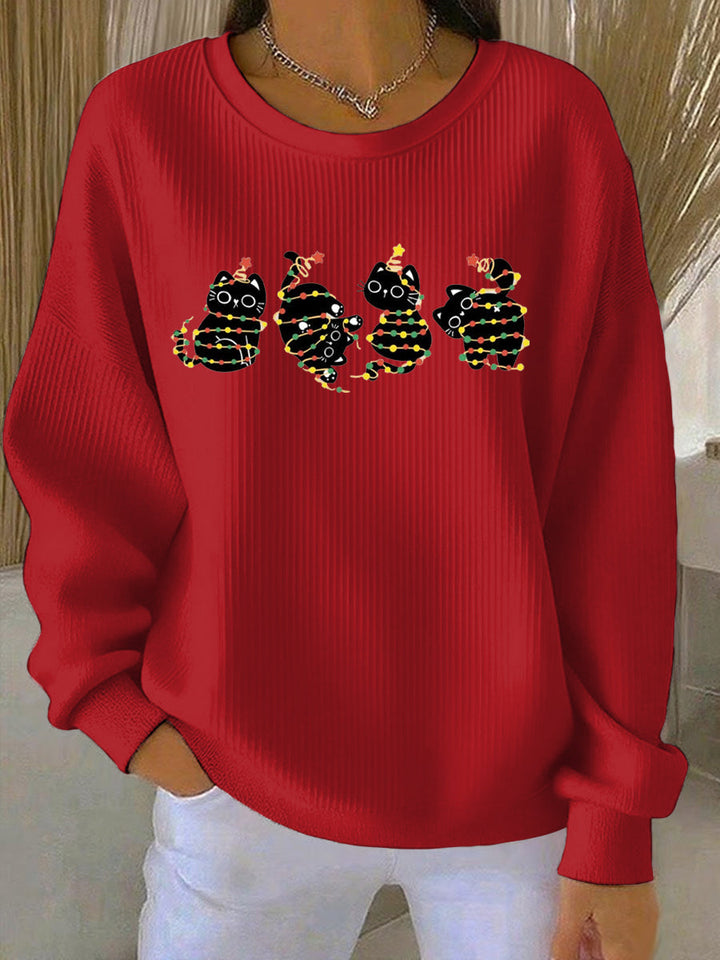 Damen Weihnachtsdruck Freizeit Sweatshirt mit Rundhalsausschnitt und langen Ärmeln