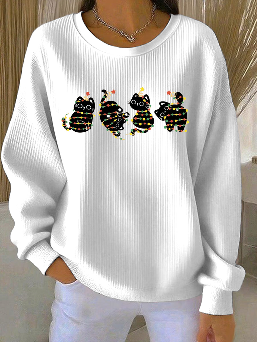 Damen Weihnachtsdruck Freizeit Sweatshirt mit Rundhalsausschnitt und langen Ärmeln