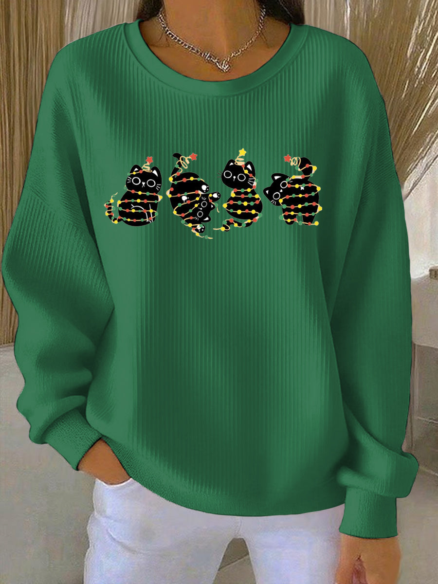 Damen Weihnachtsdruck Freizeit Sweatshirt mit Rundhalsausschnitt und langen Ärmeln