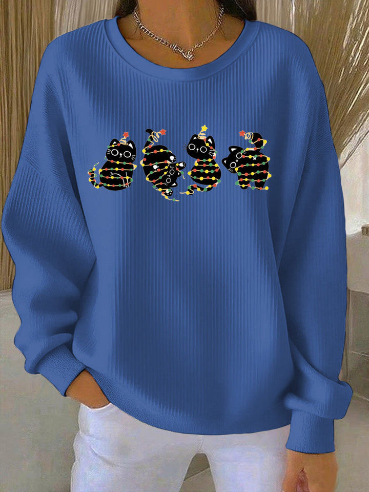 Damen Weihnachtsdruck Freizeit Sweatshirt mit Rundhalsausschnitt und langen Ärmeln