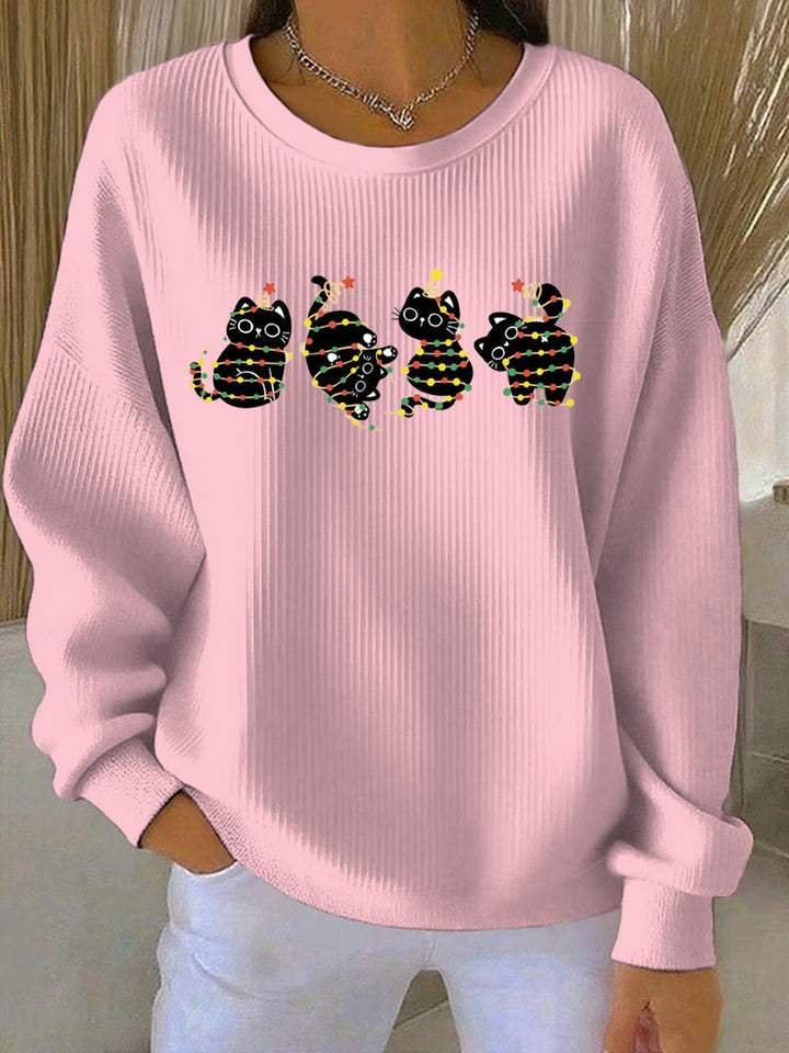 Damen Weihnachtsdruck Freizeit Sweatshirt mit Rundhalsausschnitt und langen Ärmeln