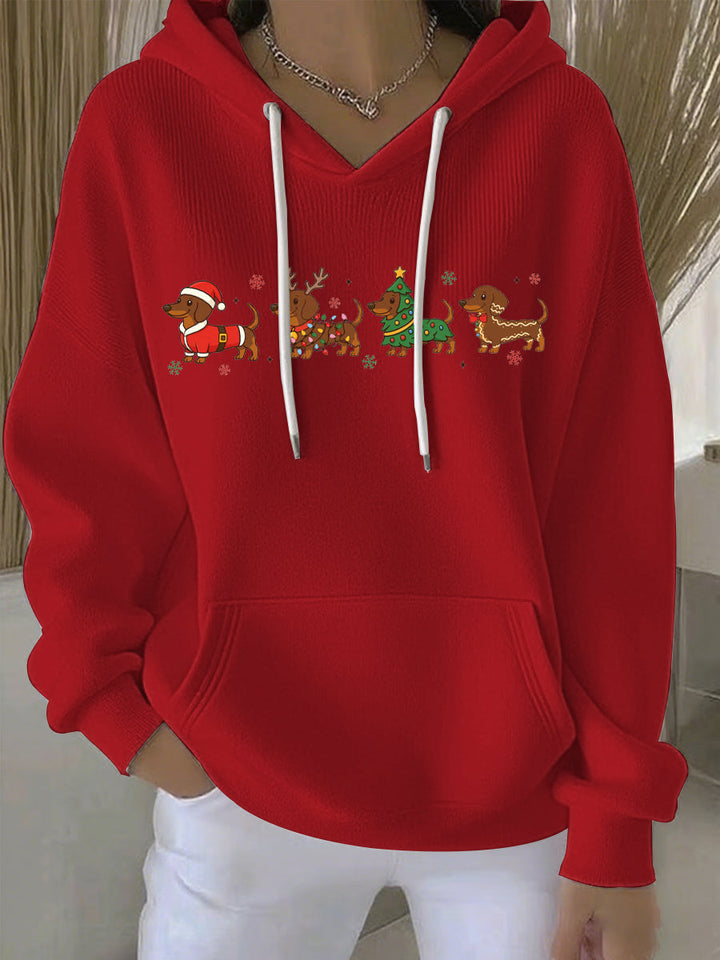 Damen Weihnachtlicher Druck Freizeit Hoodie mit Kapuze und langen Ärmeln