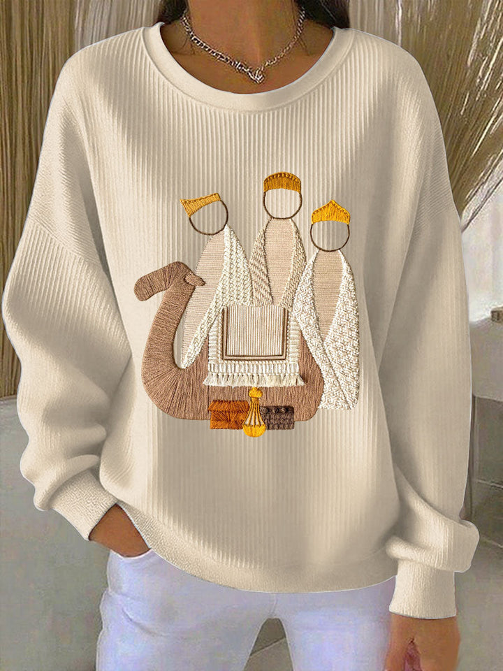 Damen Weihnachts-Jesu-Geburts-Sweatshirts mit Rundhalsausschnitt und langen Ärmeln