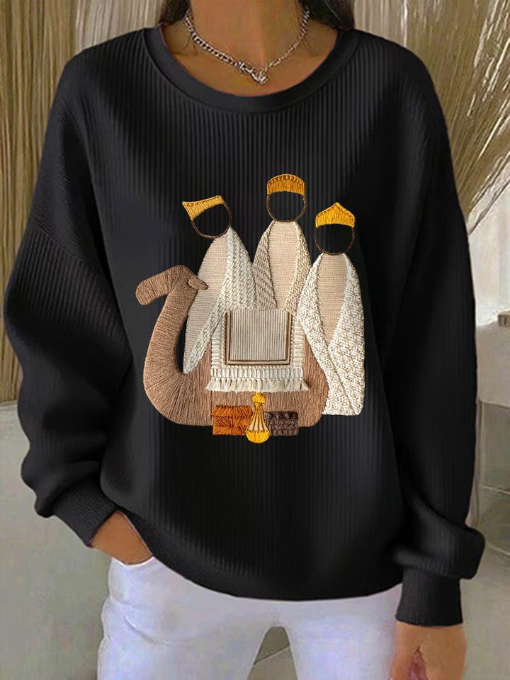 Damen Weihnachts-Jesu-Geburts-Sweatshirts mit Rundhalsausschnitt und langen Ärmeln