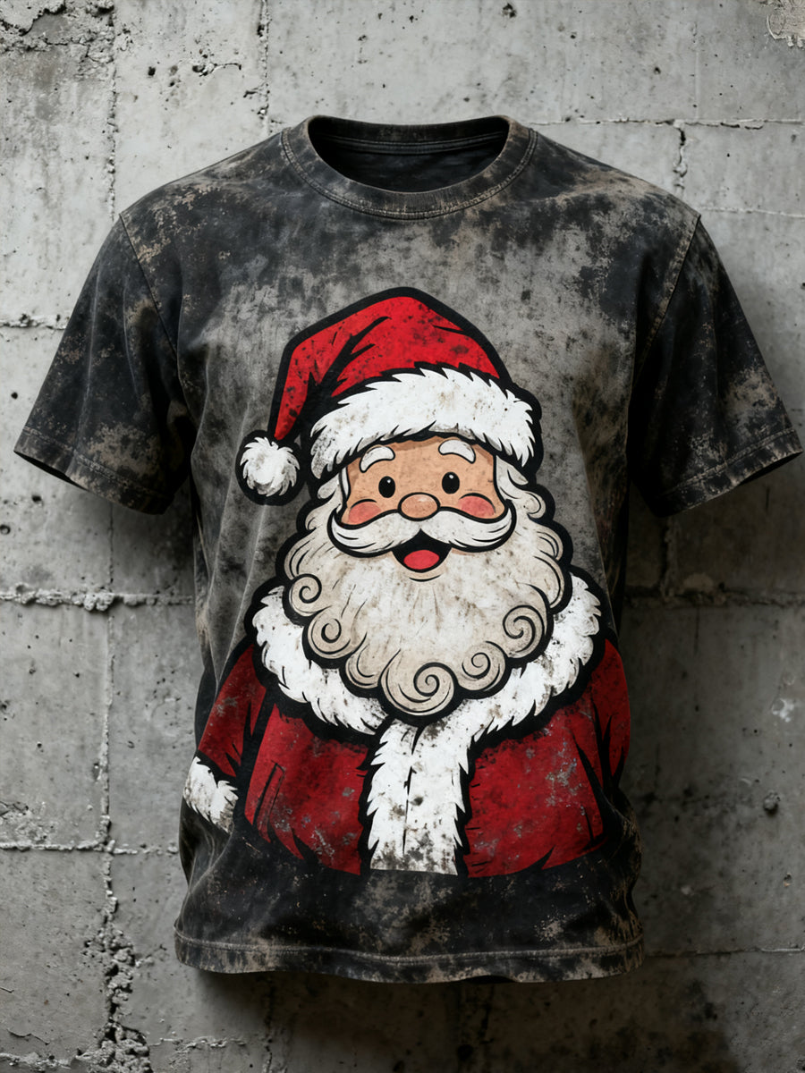 Herren Vintage Weihnachtsmann Druck Casual T-Shirt mit Rundhalsausschnitt