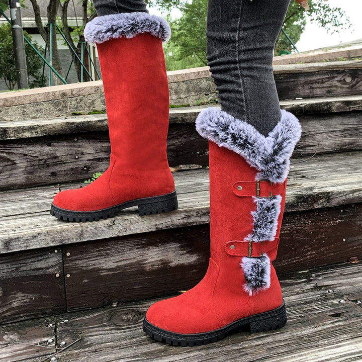 Damen Dicke Plüsch Mid-Calf Schneestiefel mit niedrigem Absatz