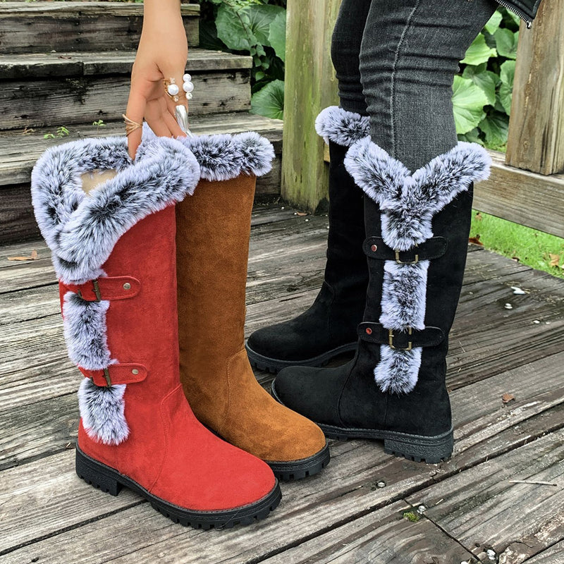 Damen Dicke Plüsch Mid-Calf Schneestiefel mit niedrigem Absatz
