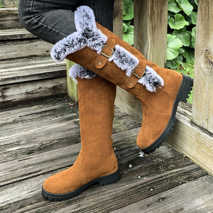Damen Dicke Plüsch Mid-Calf Schneestiefel mit niedrigem Absatz