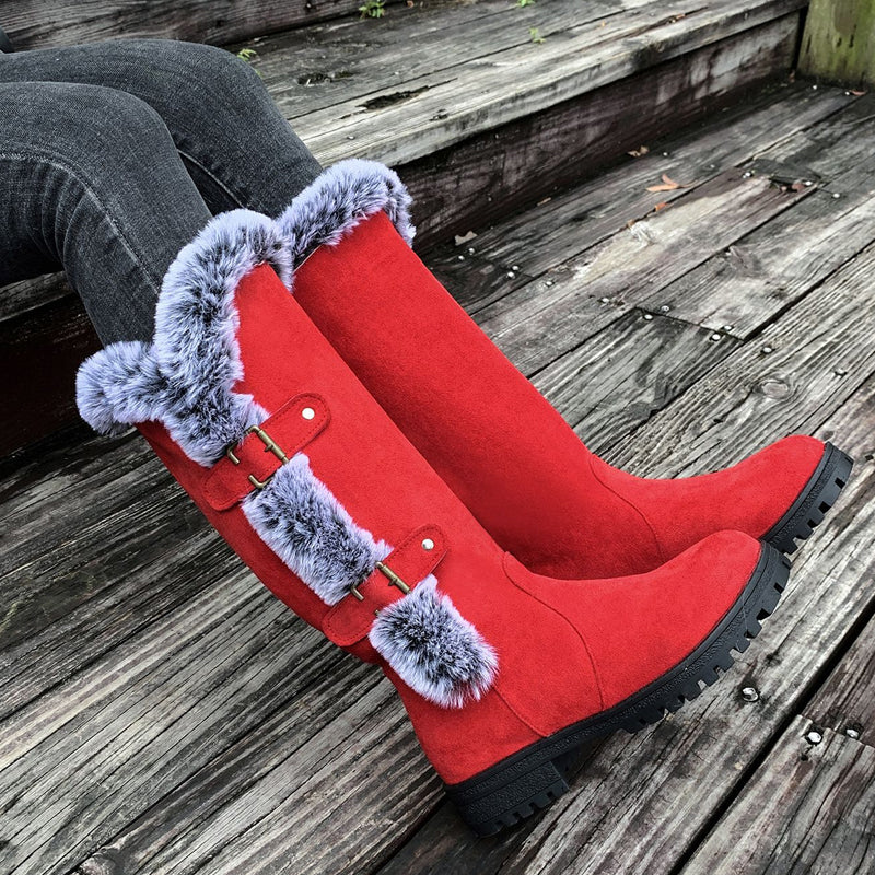 Damen Dicke Plüsch Mid-Calf Schneestiefel mit niedrigem Absatz
