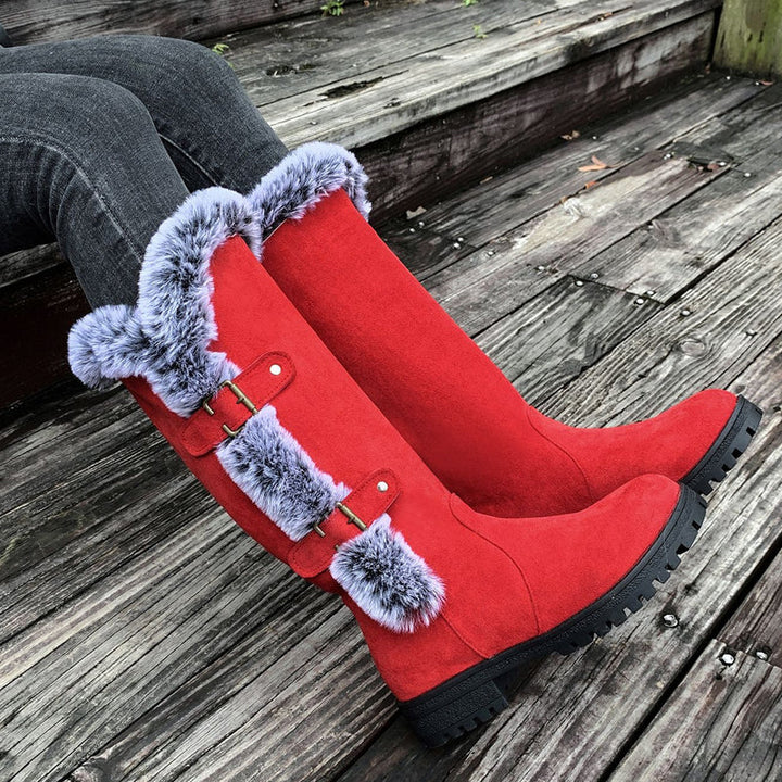 Damen Dicke Plüsch Mid-Calf Schneestiefel mit niedrigem Absatz