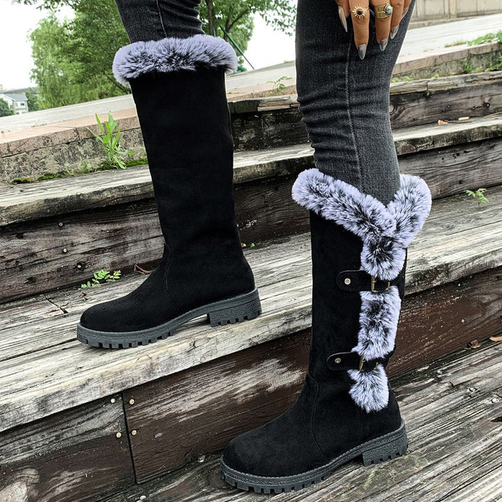 Damen Dicke Plüsch Mid-Calf Schneestiefel mit niedrigem Absatz