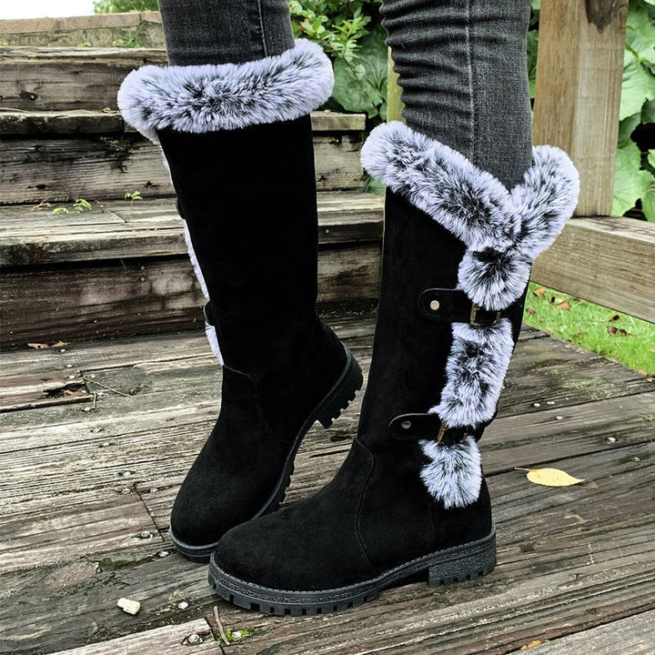Damen Dicke Plüsch Mid-Calf Schneestiefel mit niedrigem Absatz