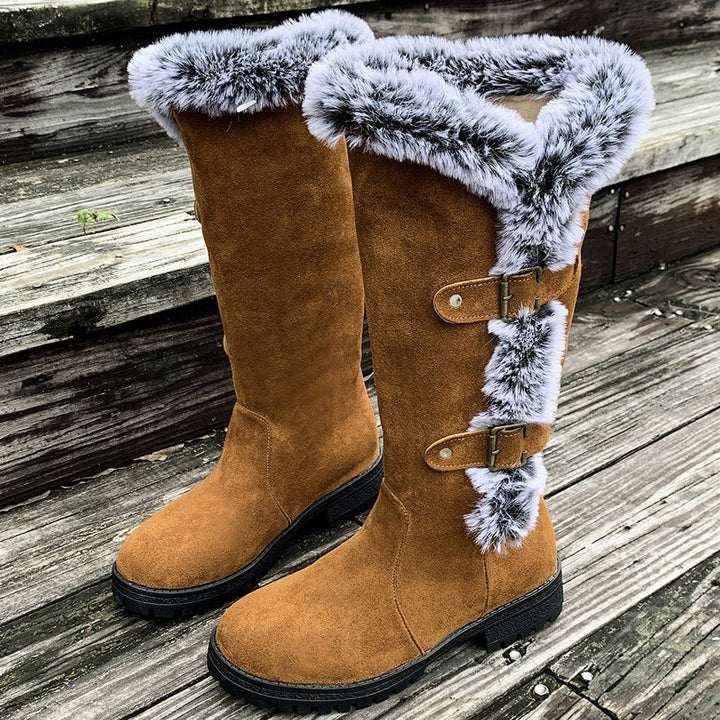 Damen Dicke Plüsch Mid-Calf Schneestiefel mit niedrigem Absatz