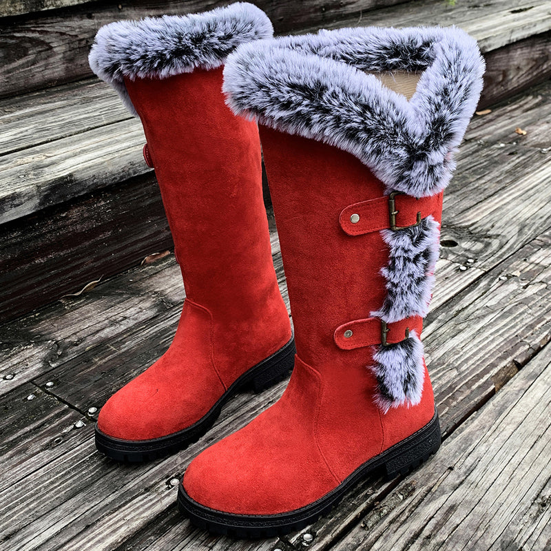 Damen Dicke Plüsch Mid-Calf Schneestiefel mit niedrigem Absatz