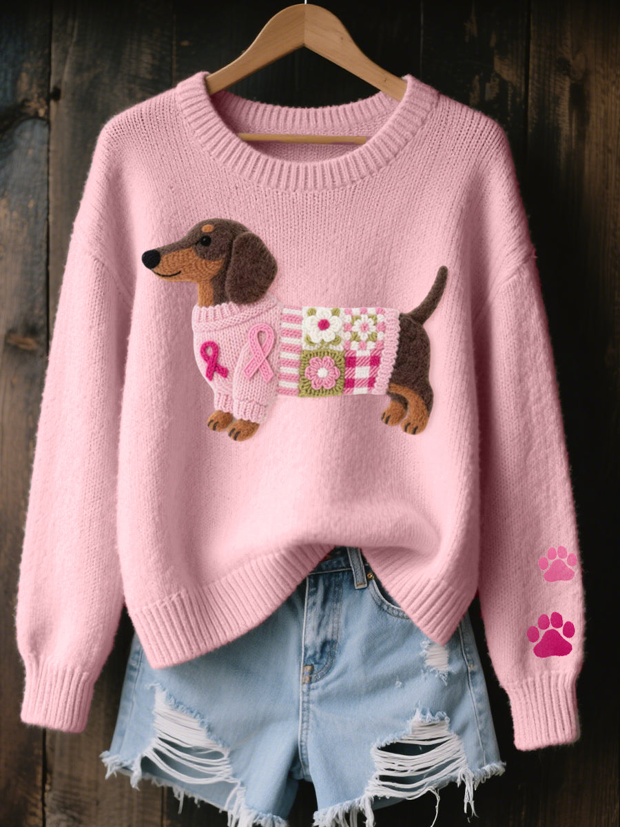 Dachshund Love | Bequemer Patchwork Strickpullover für Damen