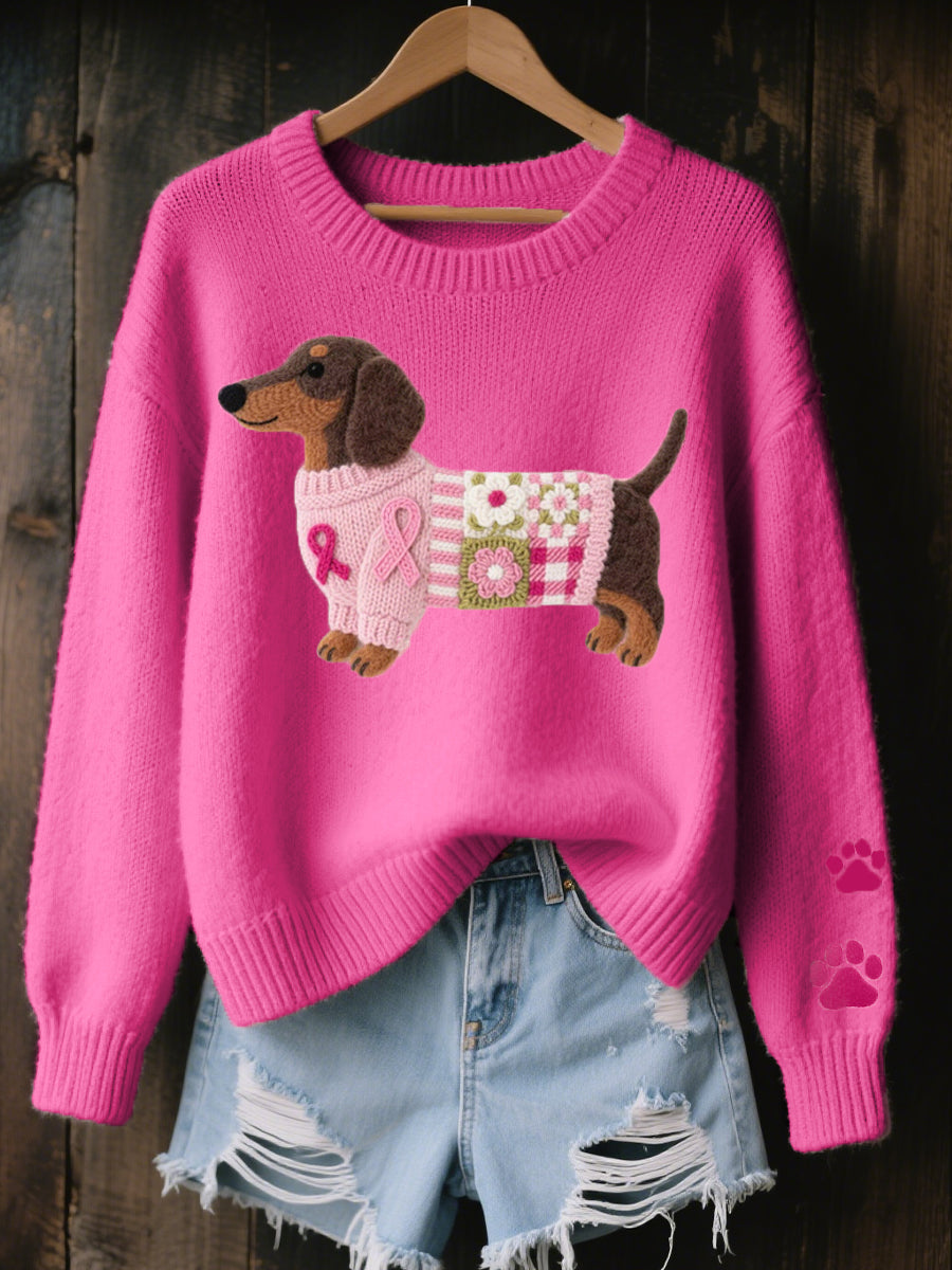 Dachshund Love | Bequemer Patchwork Strickpullover für Damen