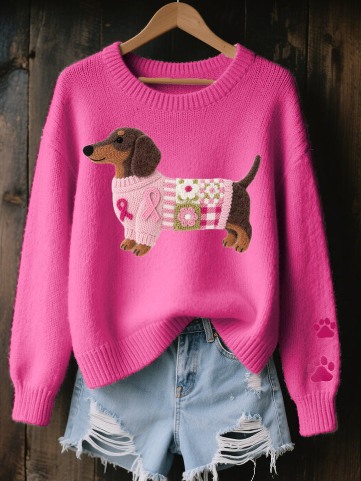 Dachshund Love | Bequemer Patchwork Strickpullover für Damen