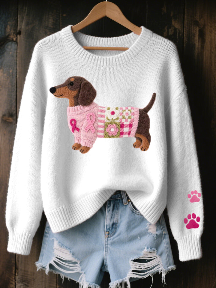 Dachshund Love | Bequemer Patchwork Strickpullover für Damen