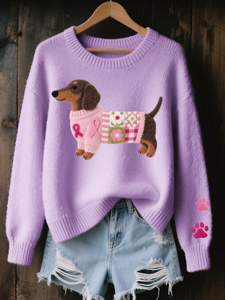 Dachshund Love | Bequemer Patchwork Strickpullover für Damen