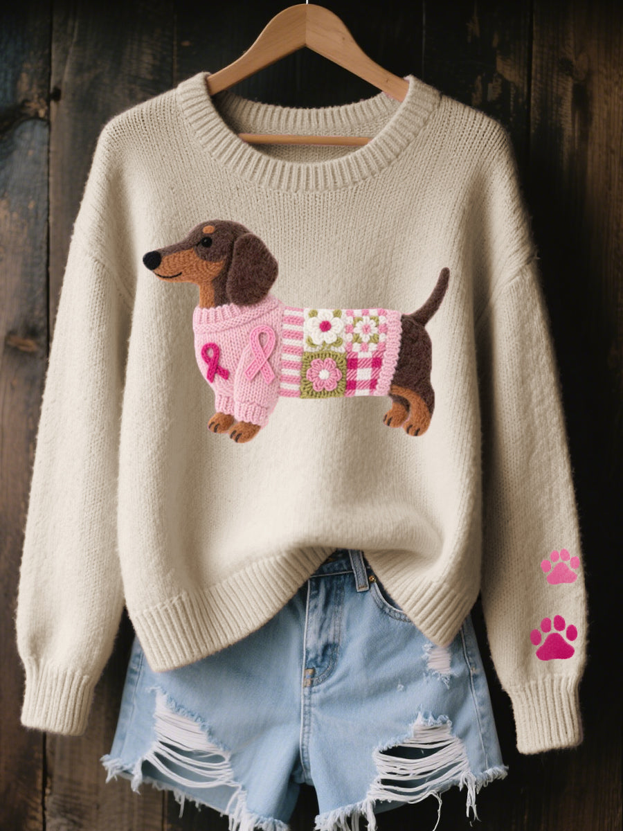 Dachshund Love | Bequemer Patchwork Strickpullover für Damen
