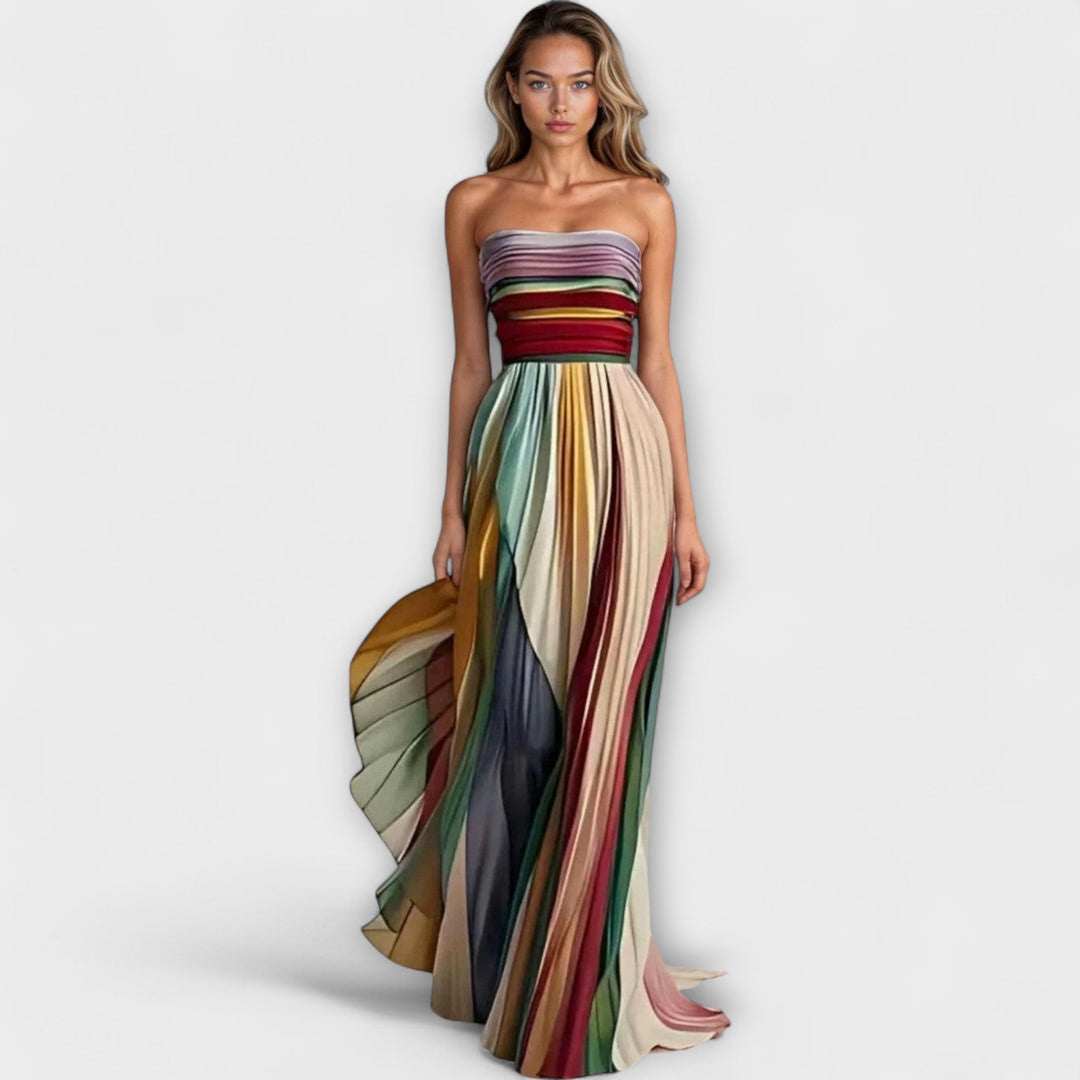 Flora | Buntes ärmelloses Maxikleid für Damen mit Rundhalsausschnitt
