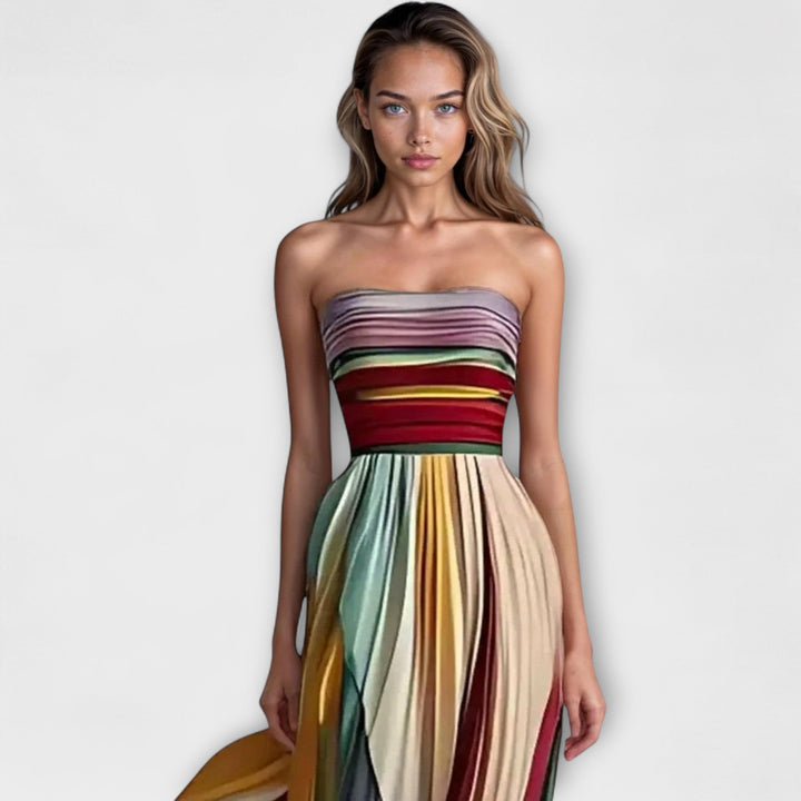 Flora | Buntes ärmelloses Maxikleid für Damen mit Rundhalsausschnitt