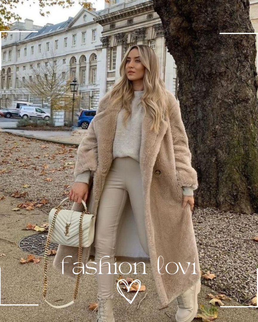Zoe | Langer Teddymantel für Damen mit Rundhalsausschnitt und langen Ärmeln