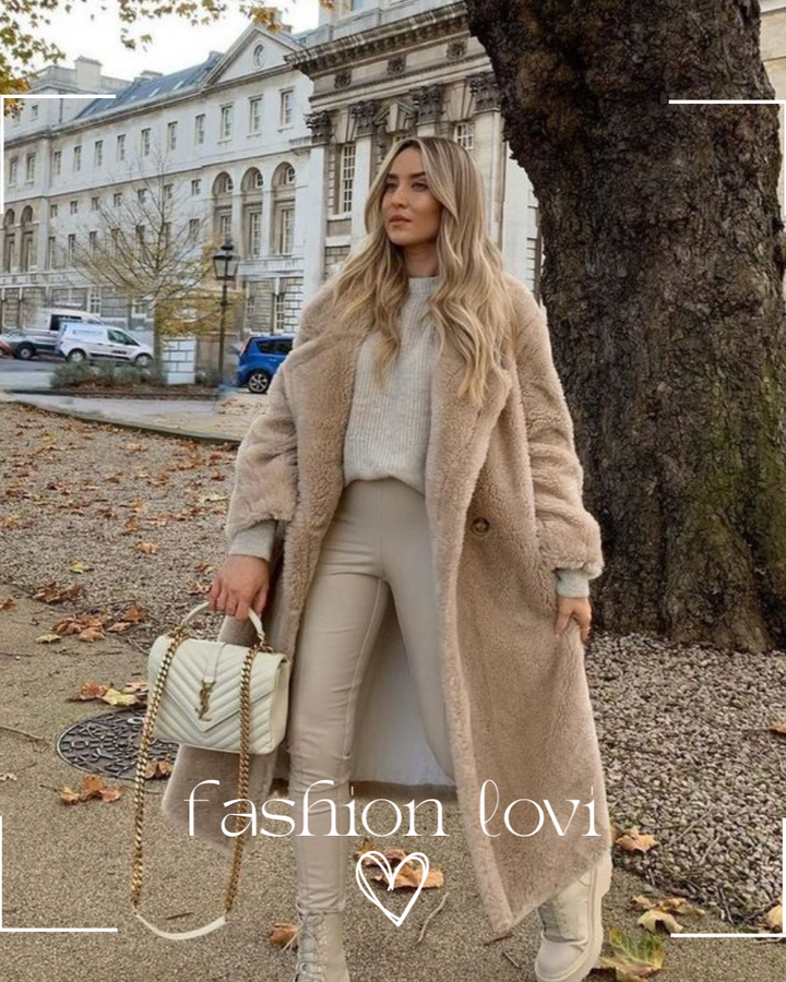 Zoe | Langer Teddymantel für Damen mit Rundhalsausschnitt und langen Ärmeln