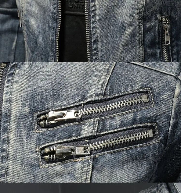 Matteo | Retro Denim Jacke für Herren mit Rundhalsausschnitt und langen Ärmeln