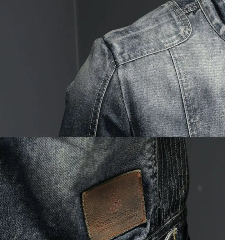 Matteo | Retro Denim Jacke für Herren mit Rundhalsausschnitt und langen Ärmeln