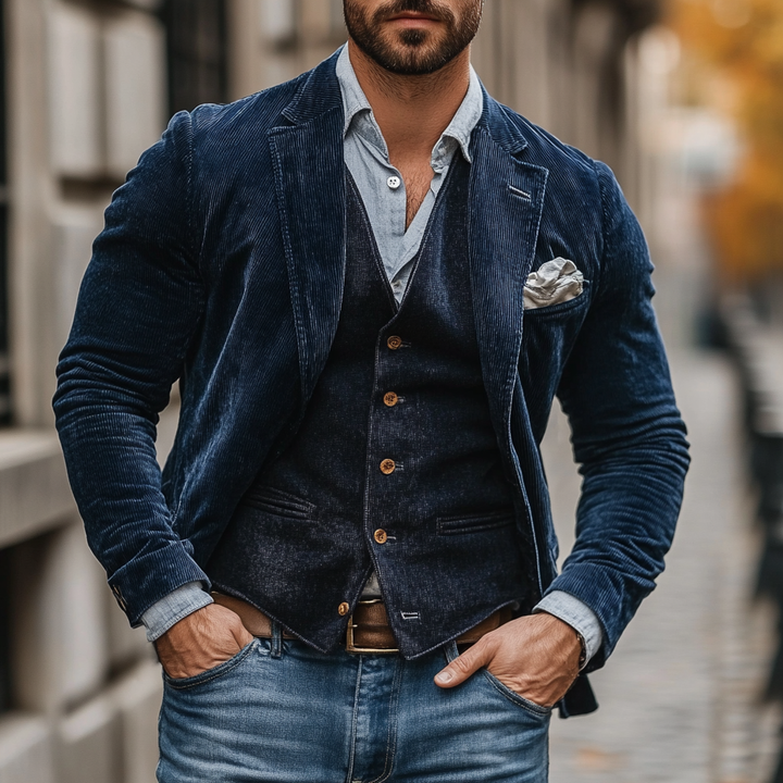 Adam | Vintage-Blazer und -Weste für Herren mit V-Ausschnitt und langen Ärmeln