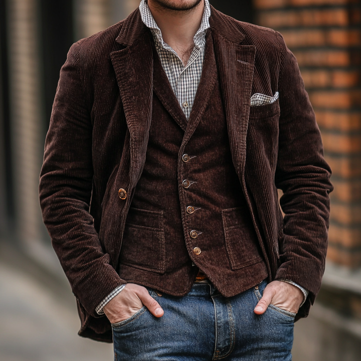 Adam | Vintage-Blazer und -Weste für Herren mit V-Ausschnitt und langen Ärmeln