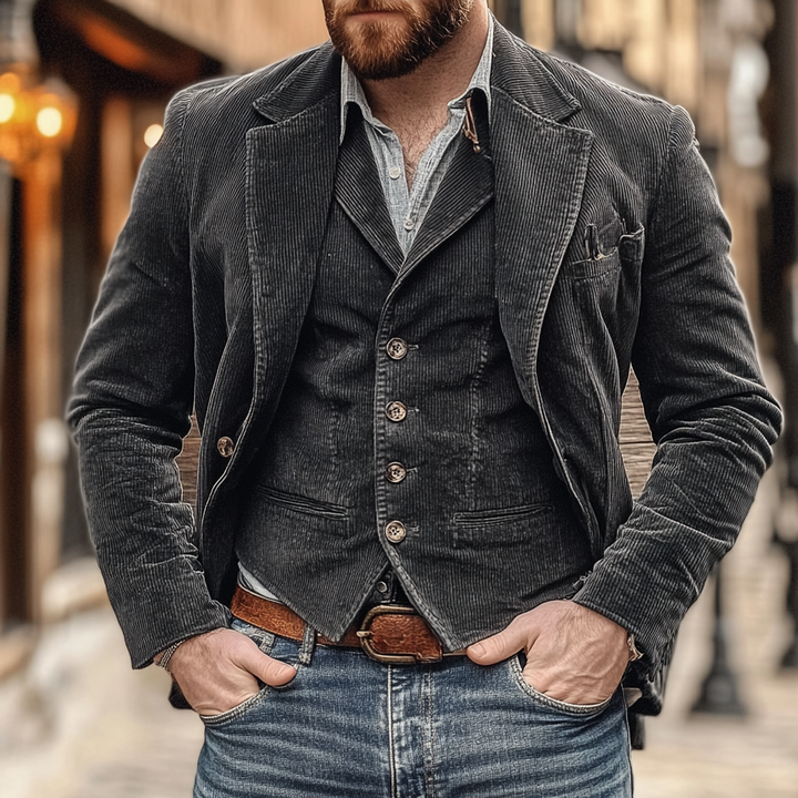Adam | Vintage-Blazer und -Weste für Herren mit V-Ausschnitt und langen Ärmeln