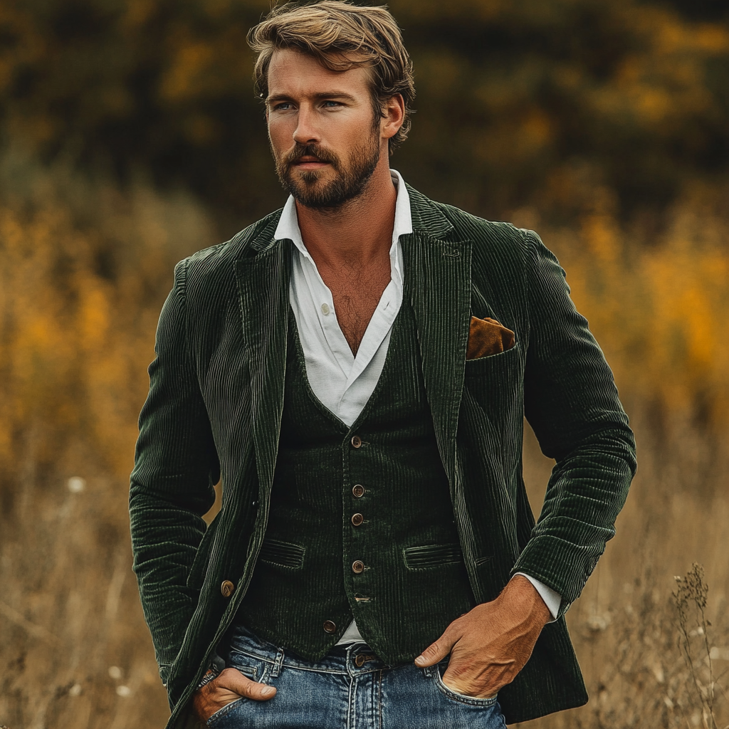 Adam | Vintage-Blazer und -Weste für Herren mit V-Ausschnitt und langen Ärmeln
