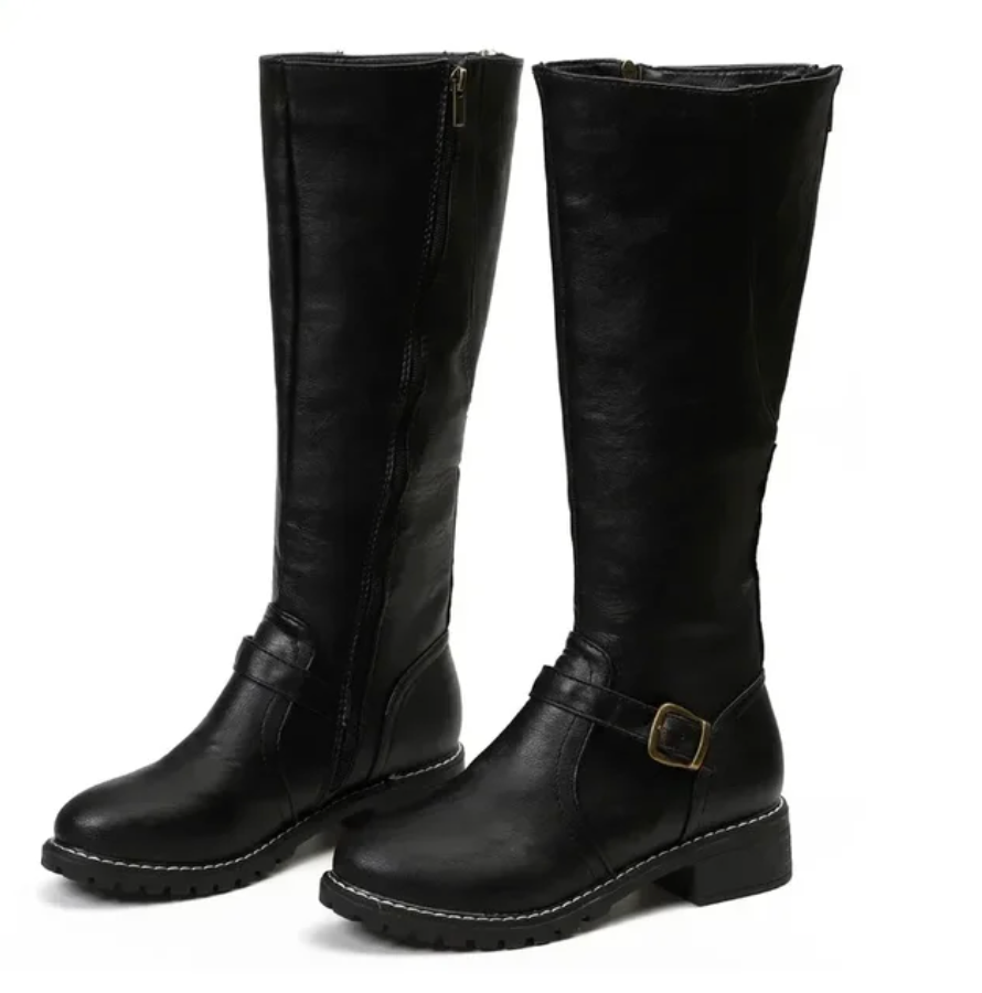 Damen Stiefel mit Blockabsatz und Schnalle