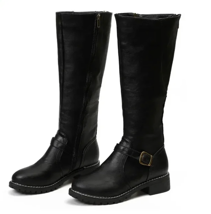 Damen Stiefel mit Blockabsatz und Schnalle