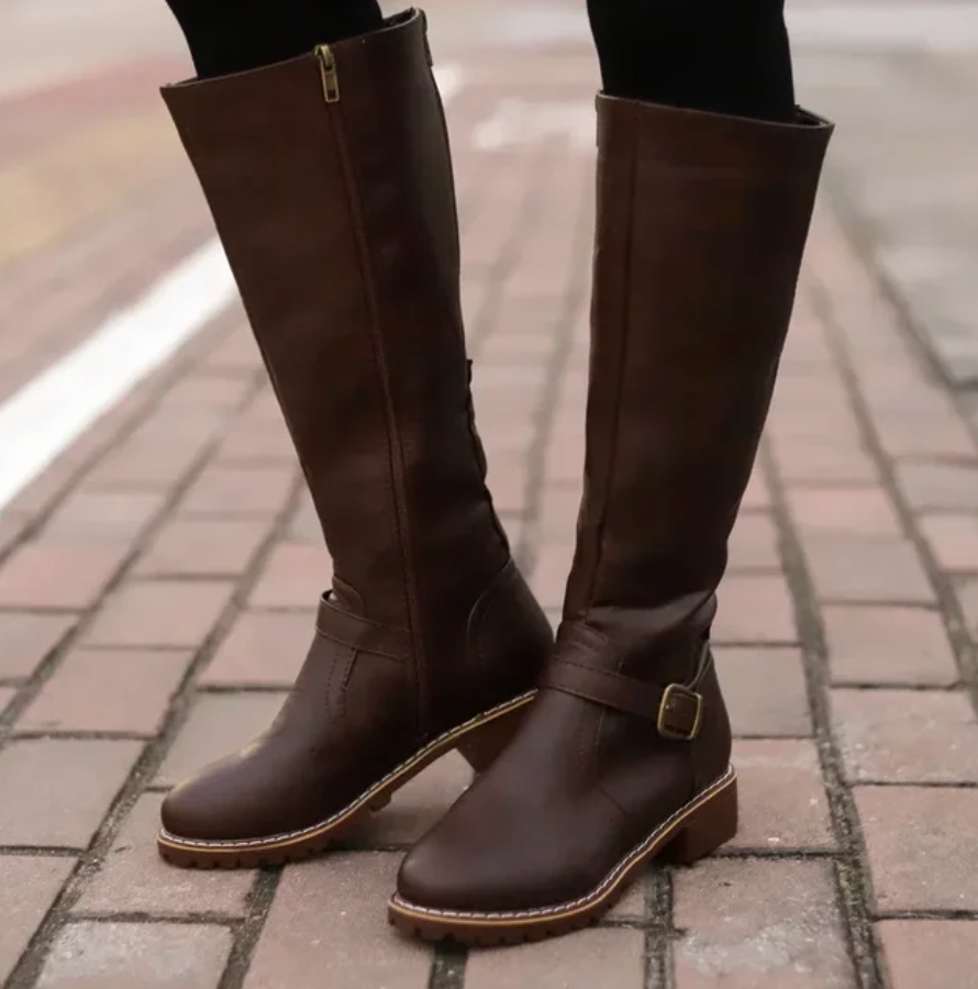 Damen Stiefel mit Blockabsatz und Schnalle