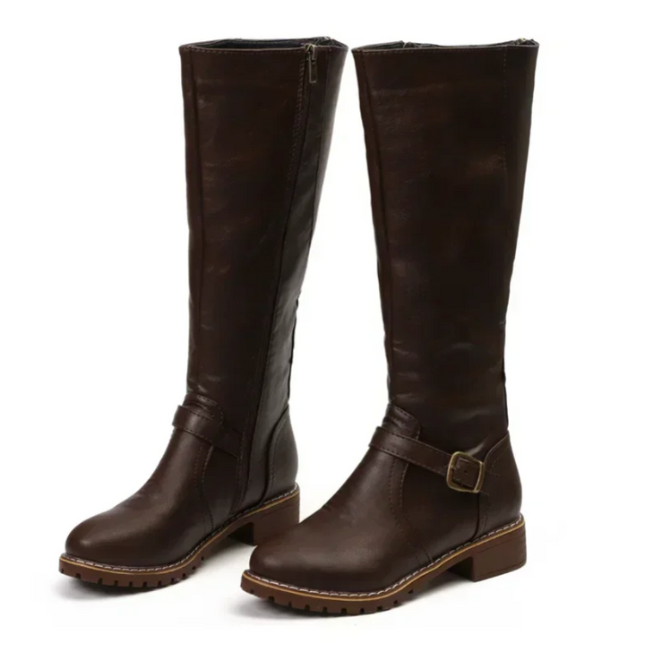 Damen Stiefel mit Blockabsatz und Schnalle