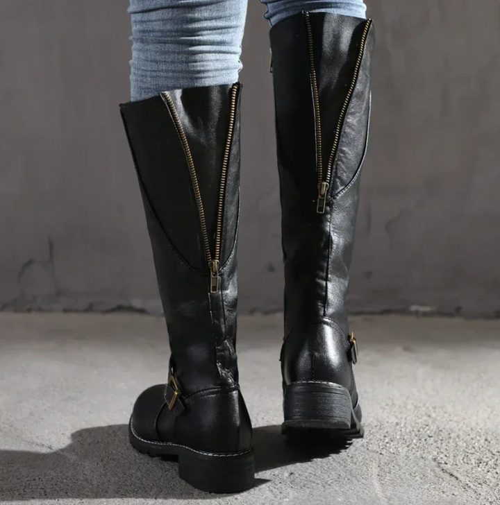 Damen Stiefel mit Blockabsatz und Schnalle